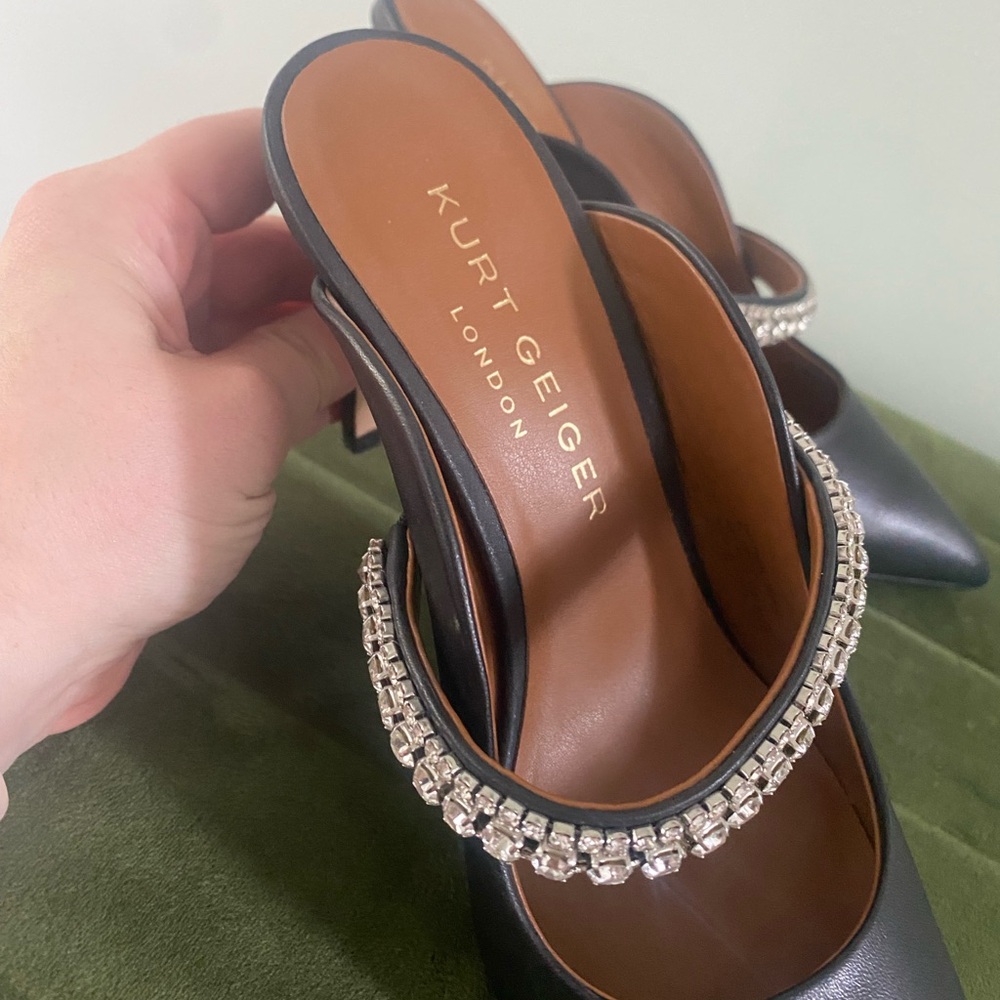 Kurt Geiger Duke Black Crystal Strap Mules - Picture 7 of 13